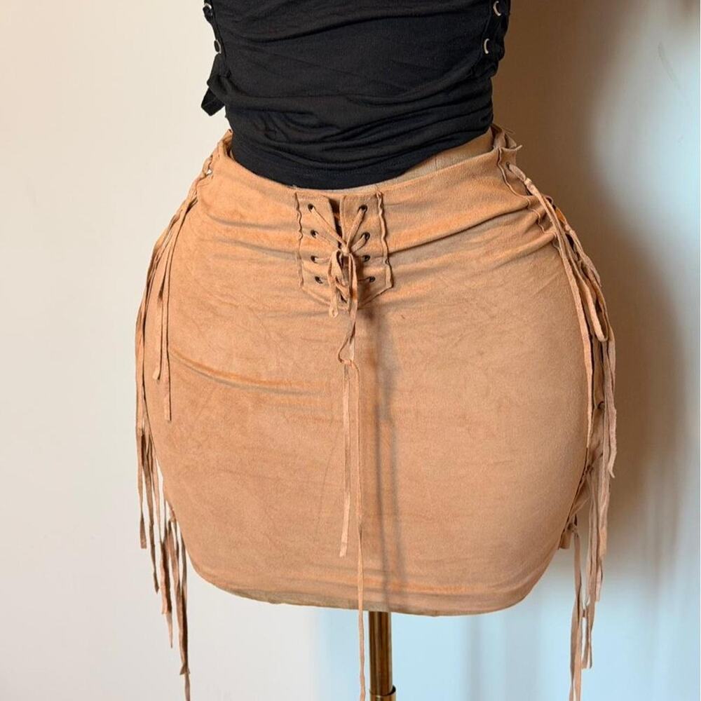 Tan suede fringe skirt with